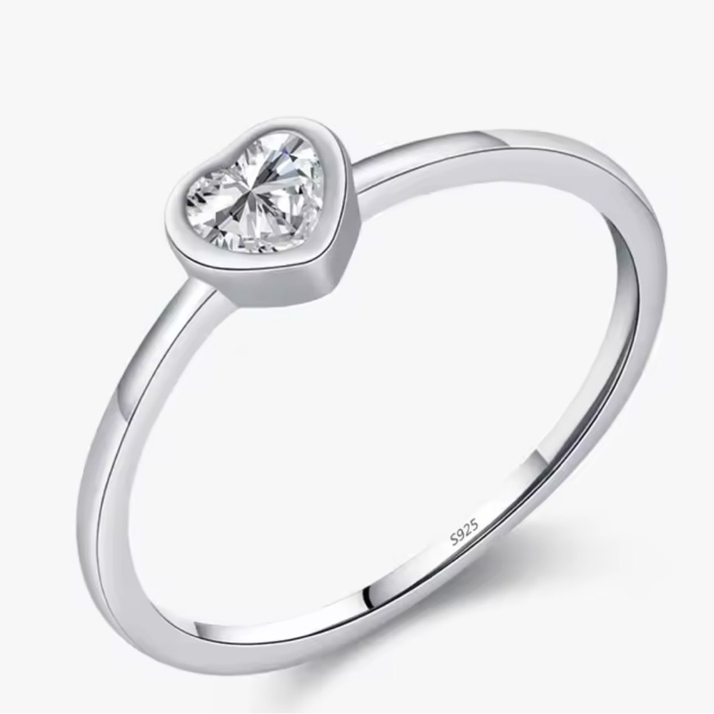 Heart Moissanite Solitaire Dainty 925 Silver Ring
